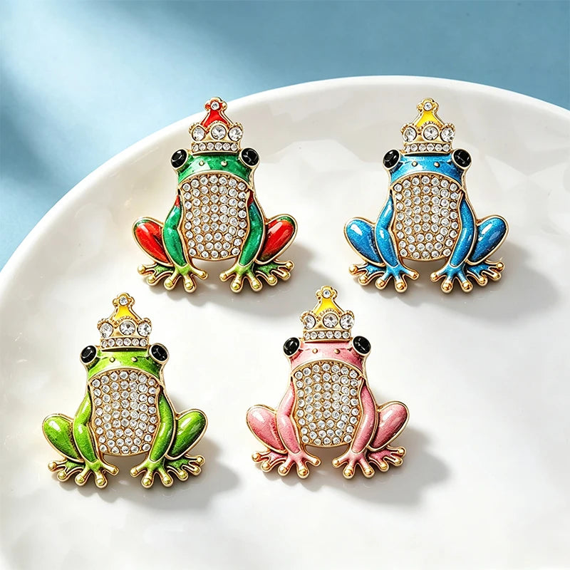 PENDRA Crowned Frog Rhinestone Brooch