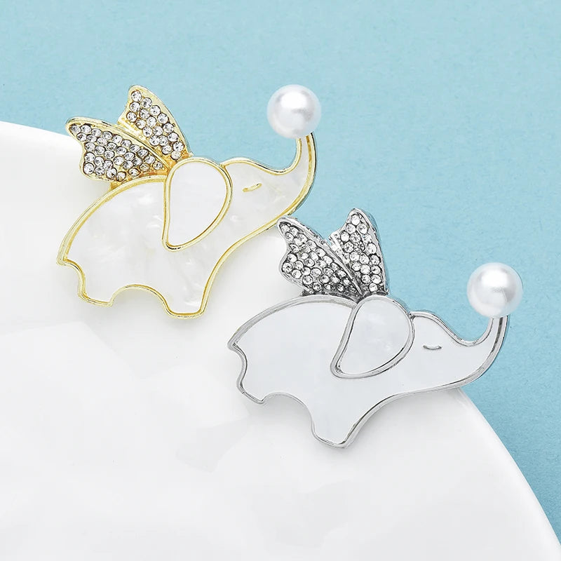 Wuli&baby Cute With Wings Elephant Brooches For Women Men 2-color Pearl Rhinestone Animal Office Casual Brooch Pins Gifts