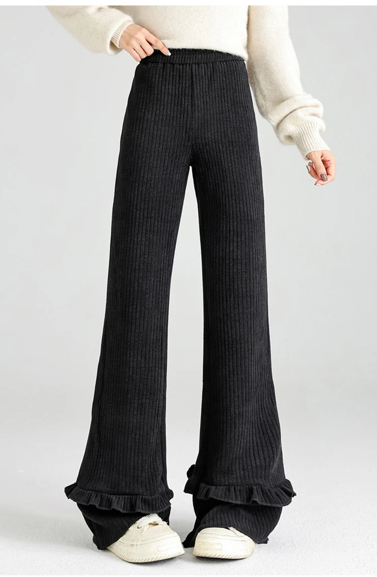 Solid corduroy micro flared pants women's winter wide leg casual high waisted narrow version straight leg sweatpants
