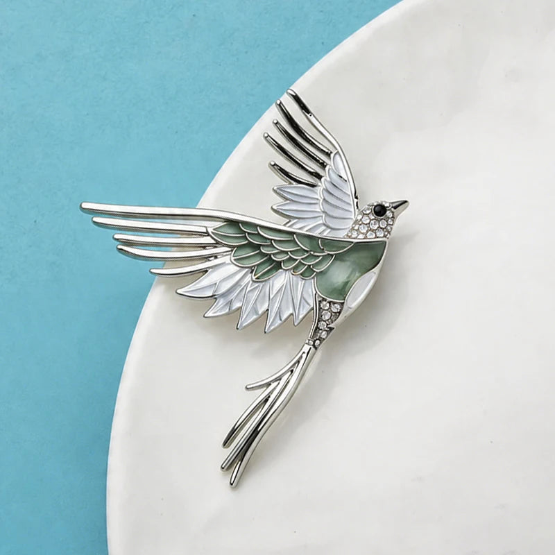 PENDRA Aviara Enamel Flying Bird Brooch