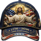 250Th Anniversary Christian Patriot Baseball Cap: A Vintage Adjustable Unisex Hat Featuring Flag And Cross Designs. Suitable for