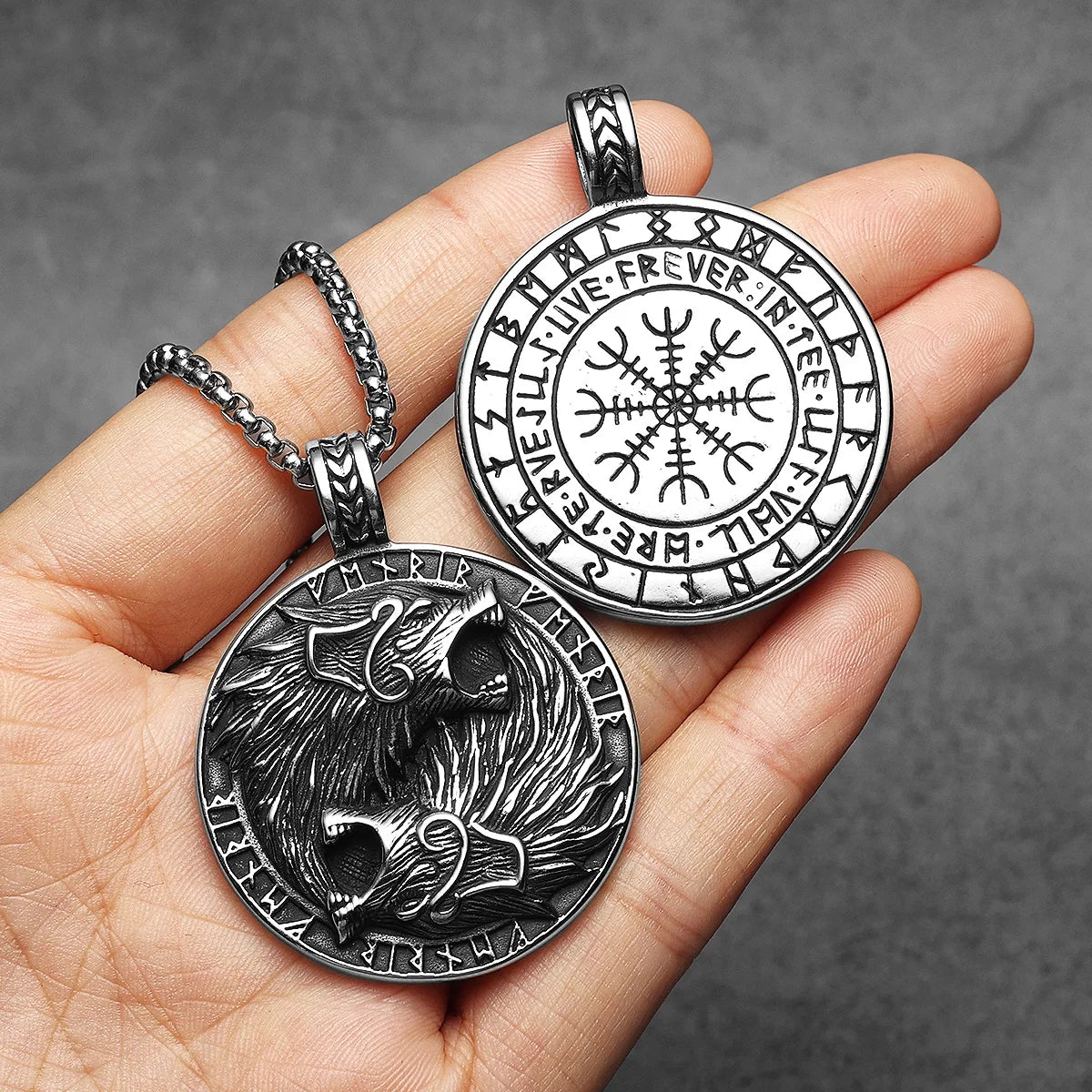 PENDRA Wolf Runes Ferocious Steel Necklace