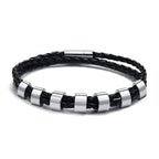 Custom 1-7 Names Multi Layer Leather Bracelet for Men,Stainless Steel Beads Handmade Braided Wristband,Gift for Father Dad