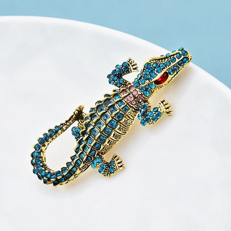 PENDRA Classic Crocodile Rhinestone Animal Brooch