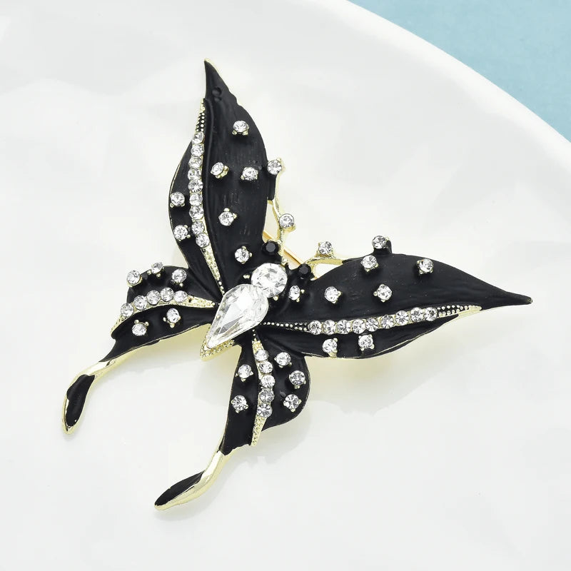 Wuli&baby Charming Black Butterfly Brooches For Women Unisex Enamel Flying Insects Party Office Brooch Pin Gifts