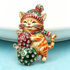 PENDRA Lightspark 2-Color Enamel Christmas Cat Brooch