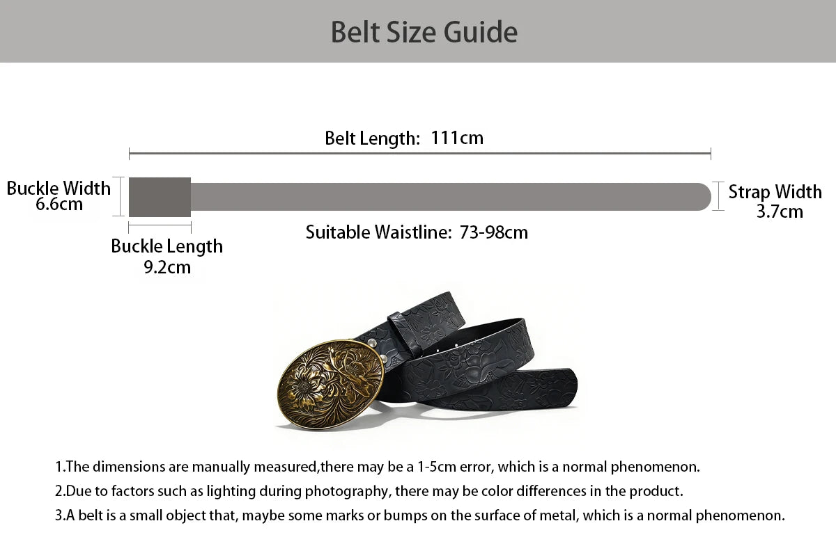 Vintage Dark Color Carved Women's Belt with flora Leaf Print Casual Belt Daily Commuting Decoration Luxury Designer Jeans Belt