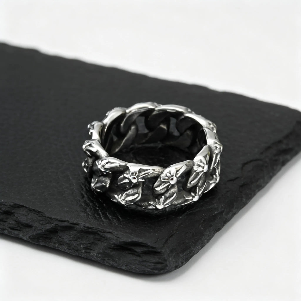 Vintage Punk Men's Ring,Antique Oxidized Stainless Steel Band Ring, Streetwear Casual Jewelry Gift
