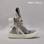 PENDRA Python Ash Grey Python-Embossed Leather High-Top Platform Ankle Boots