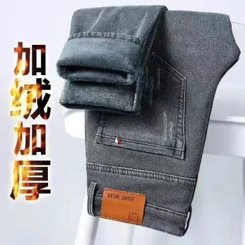 Denim Winter Velvet Thickened Slim-fitting Small Feet Elastic Casual Warm Men's Pants Cotton Trousers Jeans for Men Streetwear