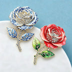 PENDRA Rosette 2-Color Enamel Rhinestone Rose Flower Brooch