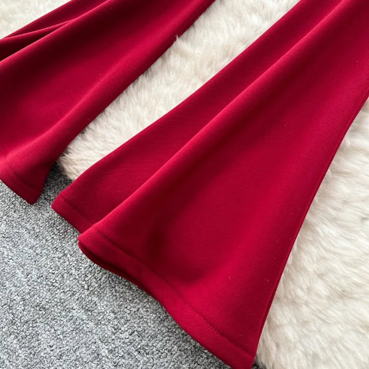 High waisted slim fit micro flared pants women in spring new design sense casual versatile solid color straight leg pants