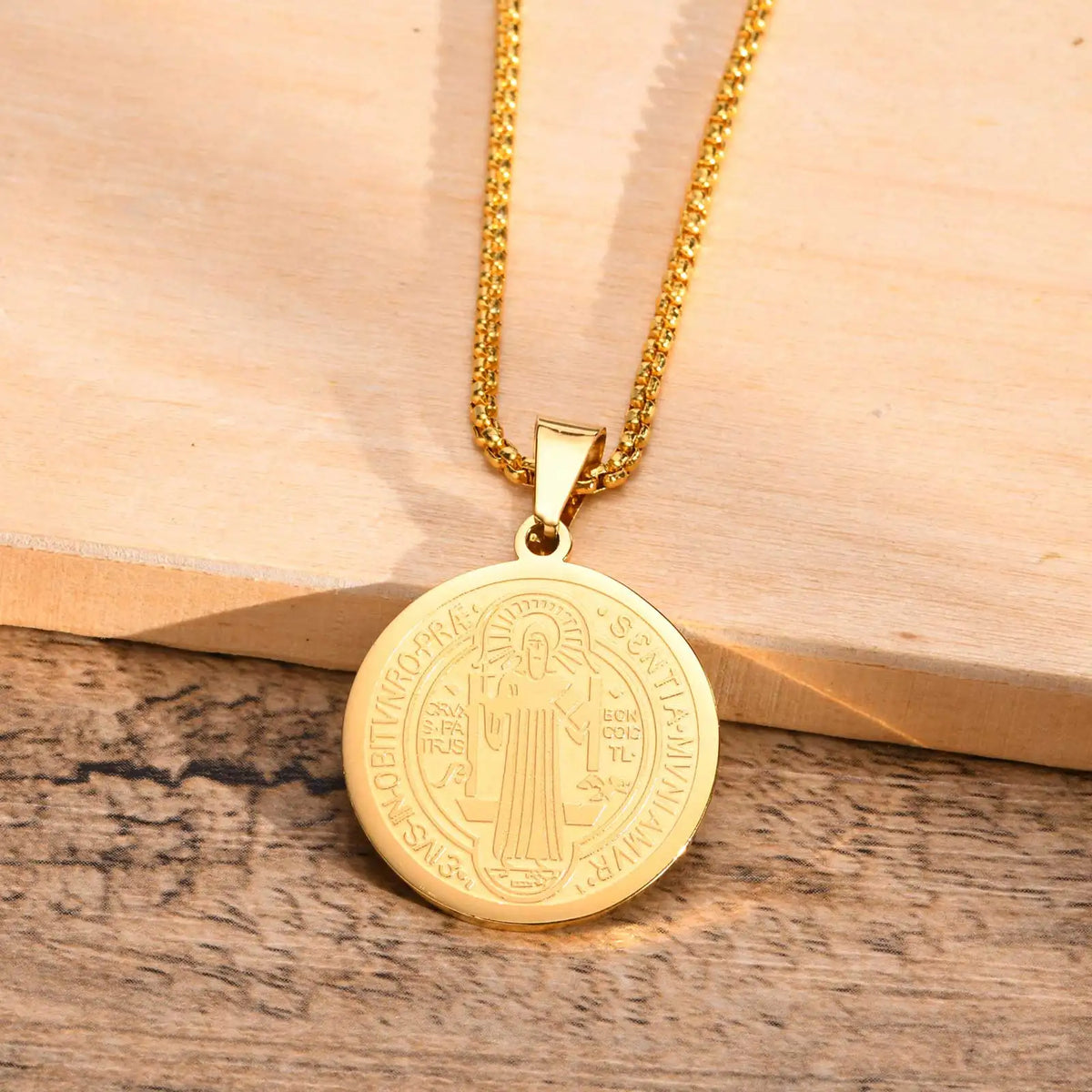 St Benedict Necklace Men, Stainless Steel Saint Religious Jewelry Medal Pendant ,Saint Benedict Amulet Necklace