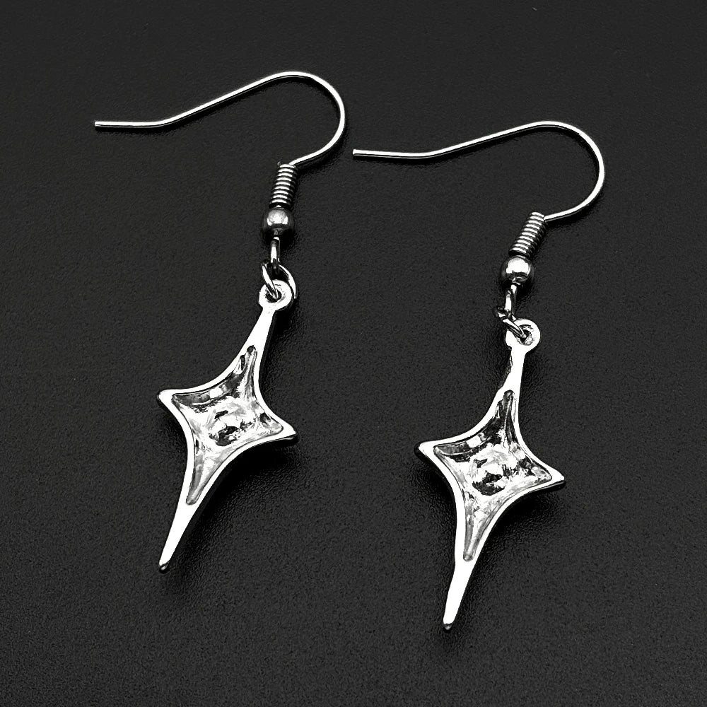Y2K Star Cross Hook Earrings For Women Men Stainless Steel Silver Color Rhinestone Egirl Minimalist Gothic Rapper Jewelry Gifts