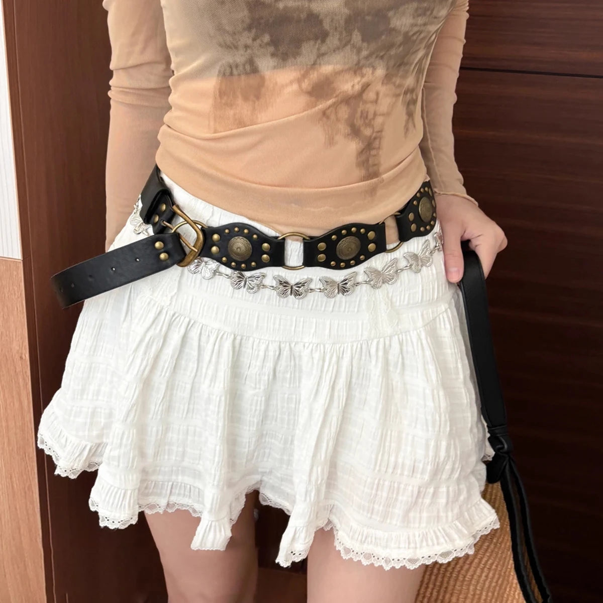 Western Cowboy Belt For Women New American Plus Size Vintage Brown Rivet Belt High-Quality Versatile Denim Belt With Ins Style