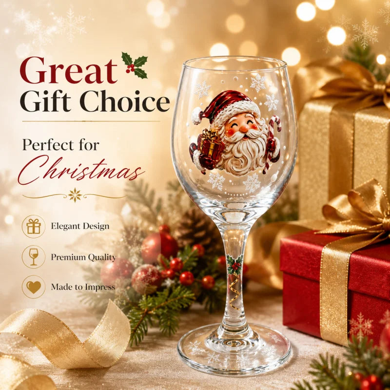 Christmas Themed Wine Goblet with Santa Pattern Clear Glass Cup for Party Home Table Decor
