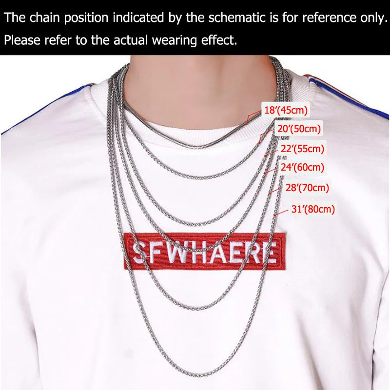 50/55/60cm Bold Rectangle Chain Necklaces for Men Boys,Chunky 9.2mm Square Stainless Steel Collar,Cool Rock Punk Jewelry Gifts