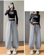 American style sports pants women in autumn and winter 2025 new style thick drawstring color blocking wide leg pants