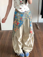 PENDRA Ribbon Patchwork High Waist Parachute Pants