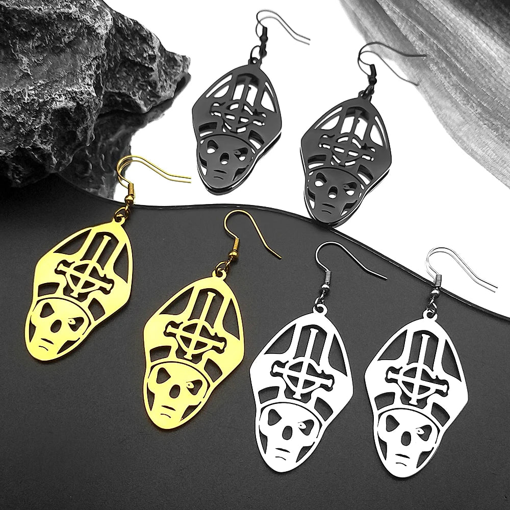 Metal Band Papa Emeritus Ghost Bc Nameless Ghoul Drop Earrings For Women Silver Color Long Hollow Earring Party Jewelry Gift