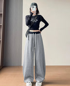 American style sports pants women in autumn and winter 2025 new style thick drawstring color blocking wide leg pants