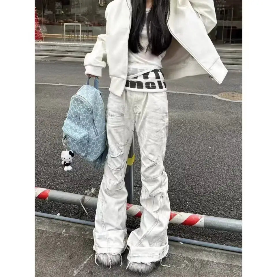 Spring Summer 2026 Trendy Brand Versatile Ruffian Handsome Ripped Flare Young Light Weight Casual Jeans Hip Hop Long Pants Men