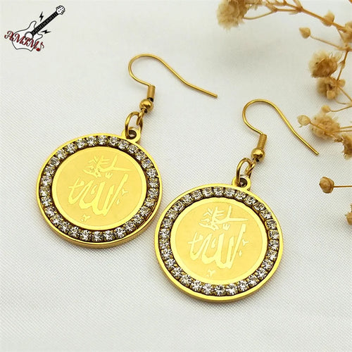 PENDRA Allah Crystal Islamic Hoop Earrings