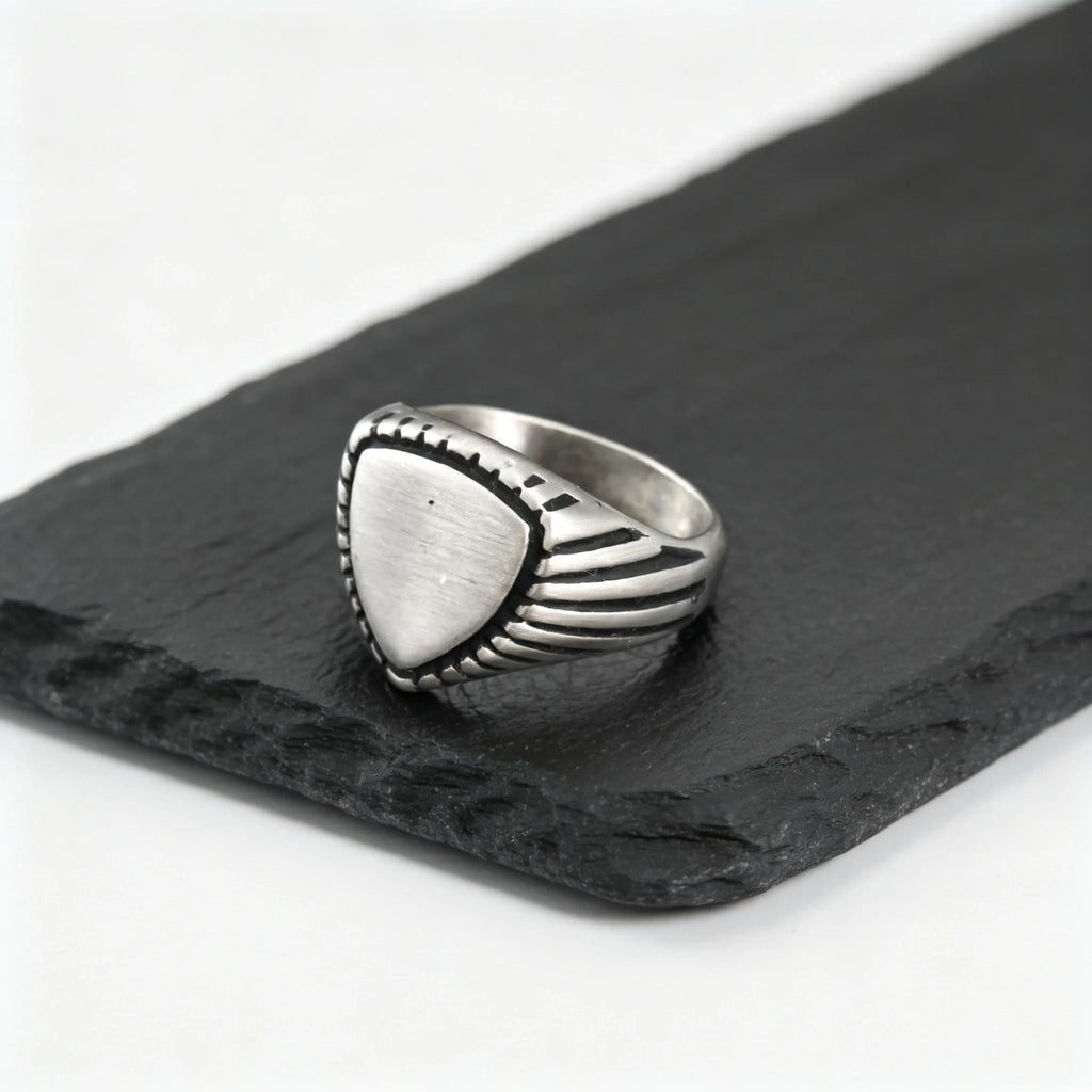 Vintage Shield Signet Ring for Men Boys,Retro Grey Stainless Steel Ring,Punk Statement Ring Gift for Father Son Husband BBF