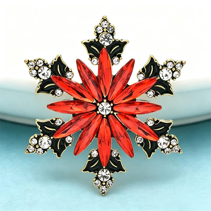 PENDRA Frost Red Rhinestone Snowflake Christmas Brooch