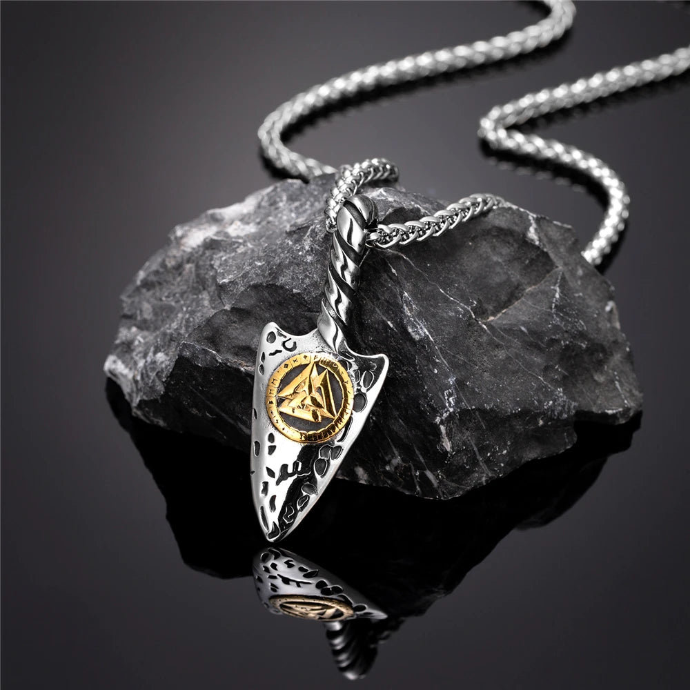 PENDRA Viking Trident Gold Steel Necklace