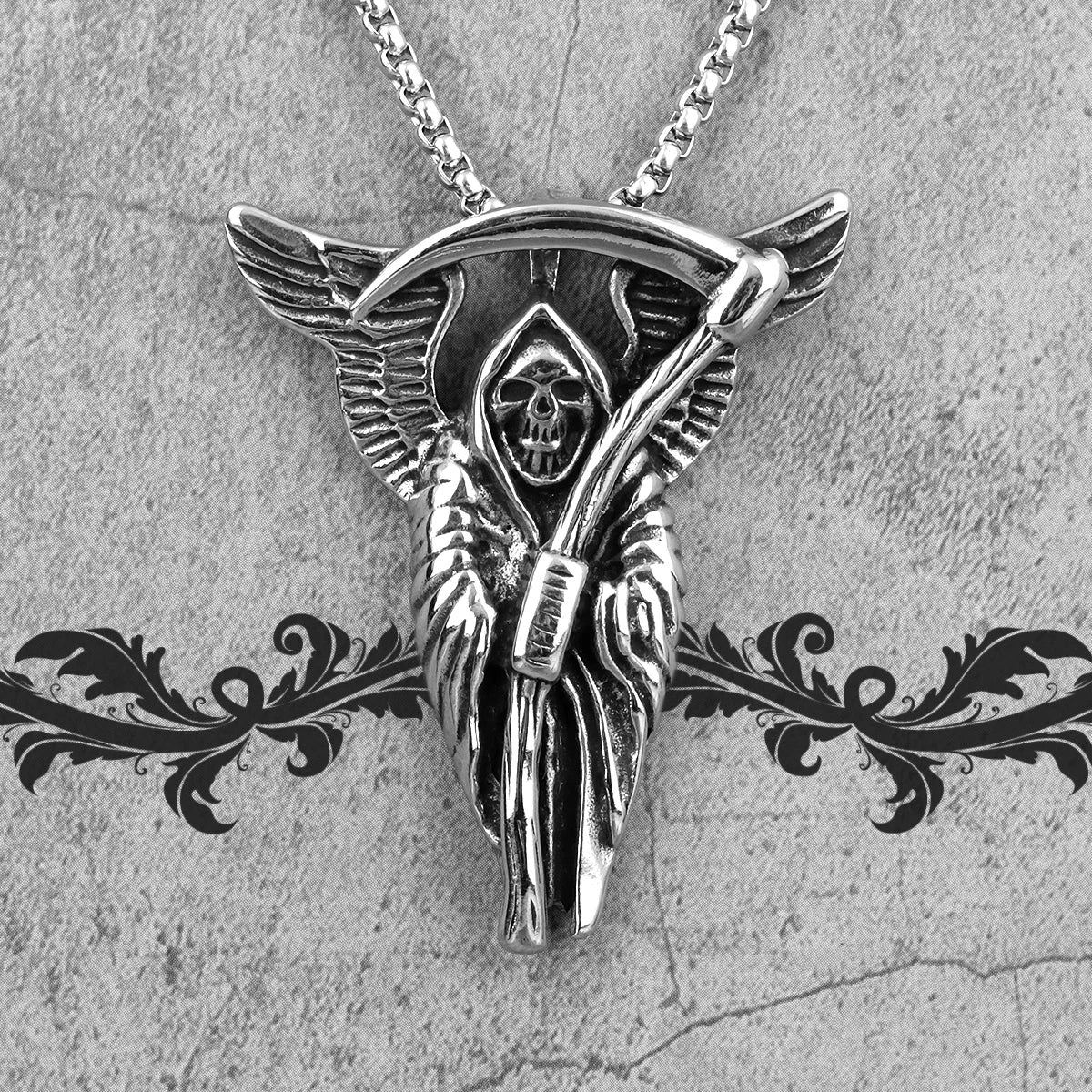 PENDRA Grim Reaper Death Steel Necklace