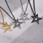 Star of David Necklaces for Men Boys,Waterproof Stainless Steel Five-pointed Star Pendant Collar,Retro Amulet Jewelry Gifts