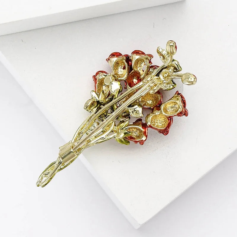 PENDRA Rosalia Red Rose Flower Brooch