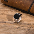 Stylish Watch Band Rings for Men, Stainless Steel Black Square Signet Pinky Thumb Ring for Dad Father Jewelry Gift for Him