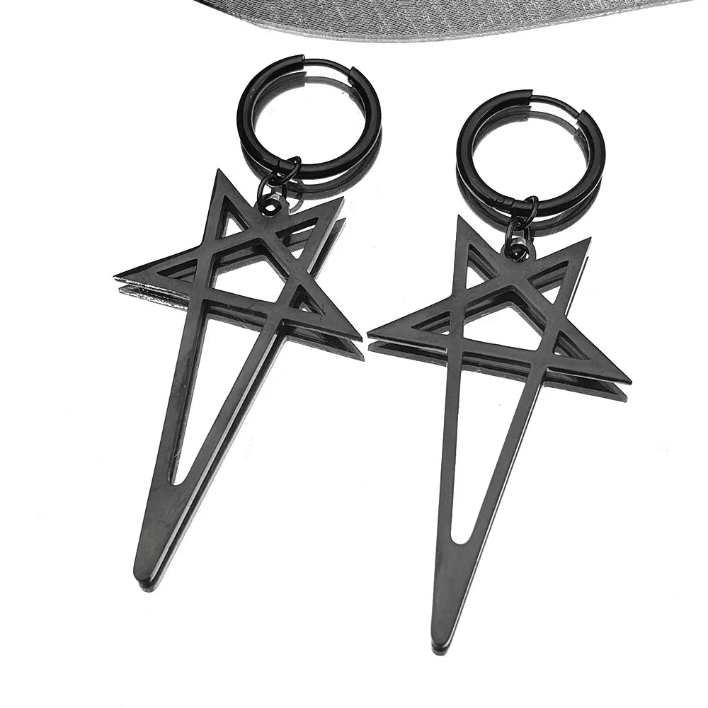 Pentagram Spike Rivet Hoop Earrings For Women Men Stainless Steel Gothic Punk Hiphop Rock Musical Ear Pendant Jewelry Gifts