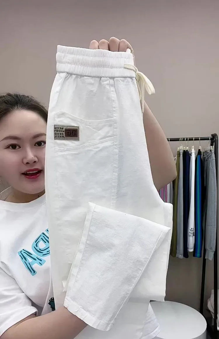 Women's Harem pants Summer Vintage Thin High Waist Straight Casual Pants Women Fashion Loose Cotton linen pants Trousers Female