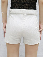 Rhinestone Shorts Women Wide Leg Shorts High Waist Sexy New Fashion Elastic Waist Diamond Casual Hot Pants Female belt