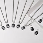 Stylish Initials Square Necklaces for Men Boys,A-Z 26 Letters Stainless Steel Pendant Collar Gifts,50/55/60/70cm