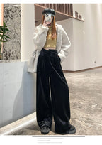 Black Gold Velvet Wide Leg Pants Women Winter Velvet High Waist Drop Feel Straight Tube Versatile Casual Floor Pants