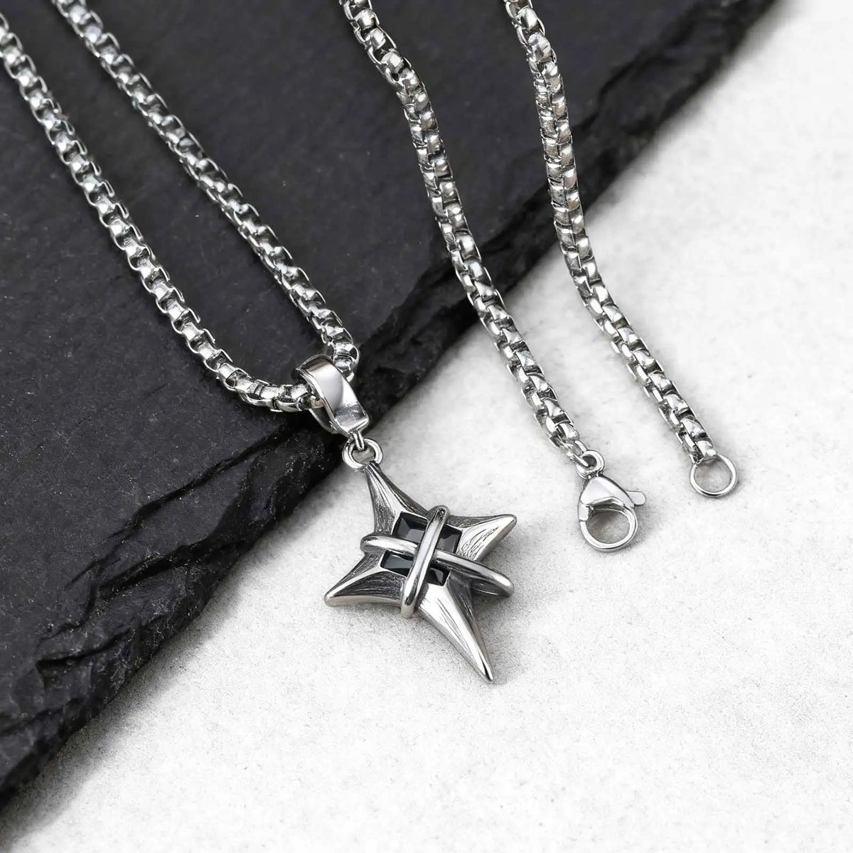 Minimalist Star Cross Stainless Steel Pendant Necklace for Men, Punk Hip Hop Unisex Collars,Y2K Fashion Jewelry Gifts