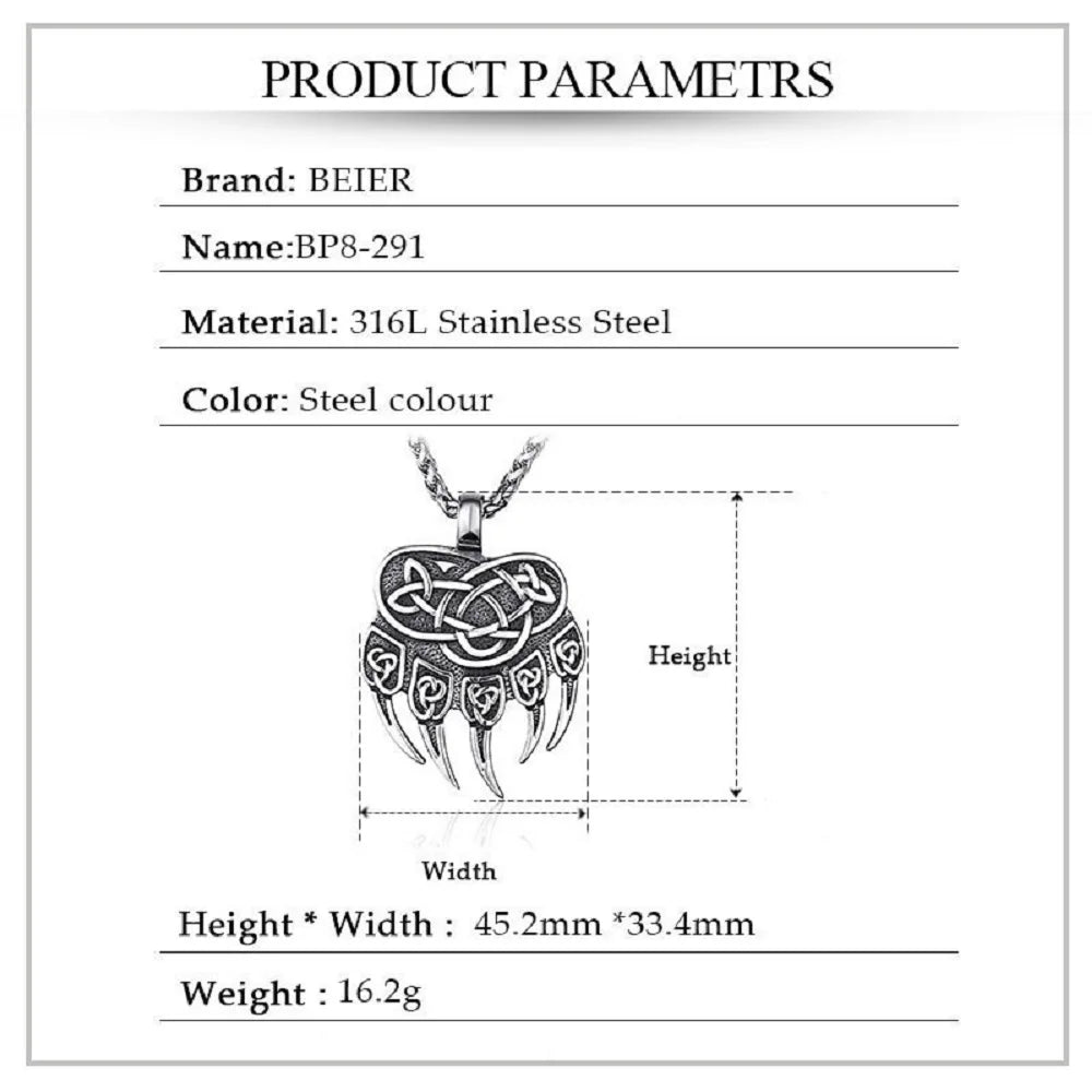 PENDRA Bearclaw 316L Stainless Steel Bear Claw Pendant