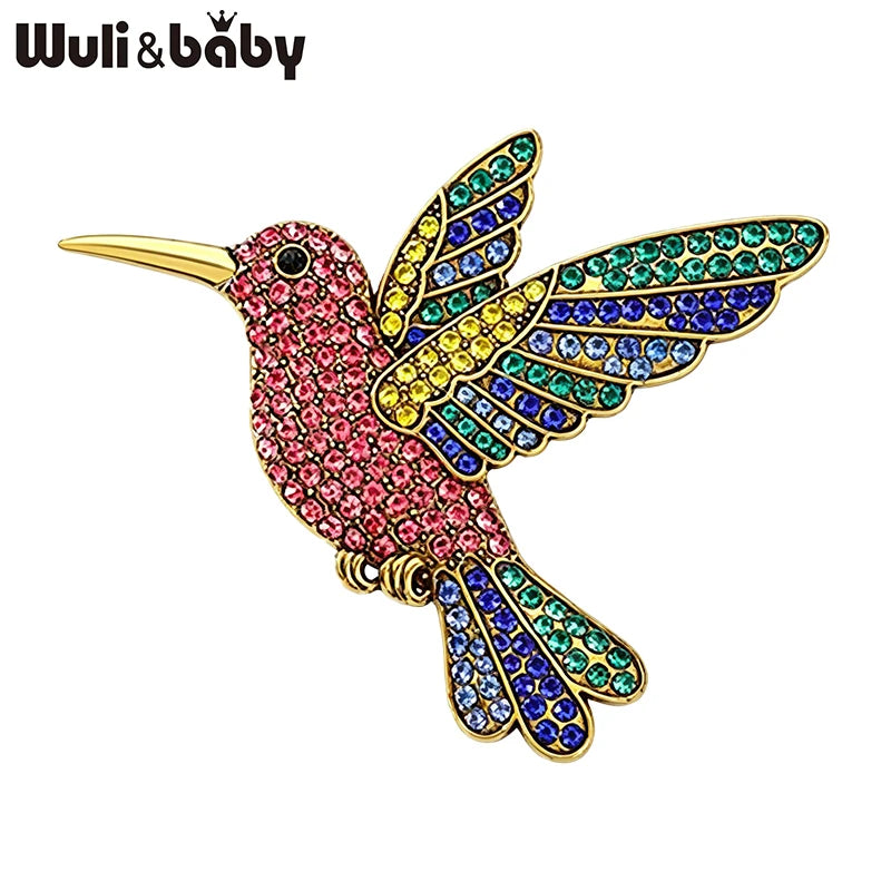 PENDRA Hummingbird Rhinestone Flying Bird Brooch