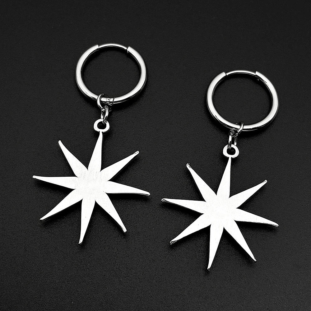 Y2K Star Swirl Earring Accessory For Egirl Boy Stainless Steel Silver Color Daily Streetwear Dark Kpop Ear Hoops Rapper Jewelry