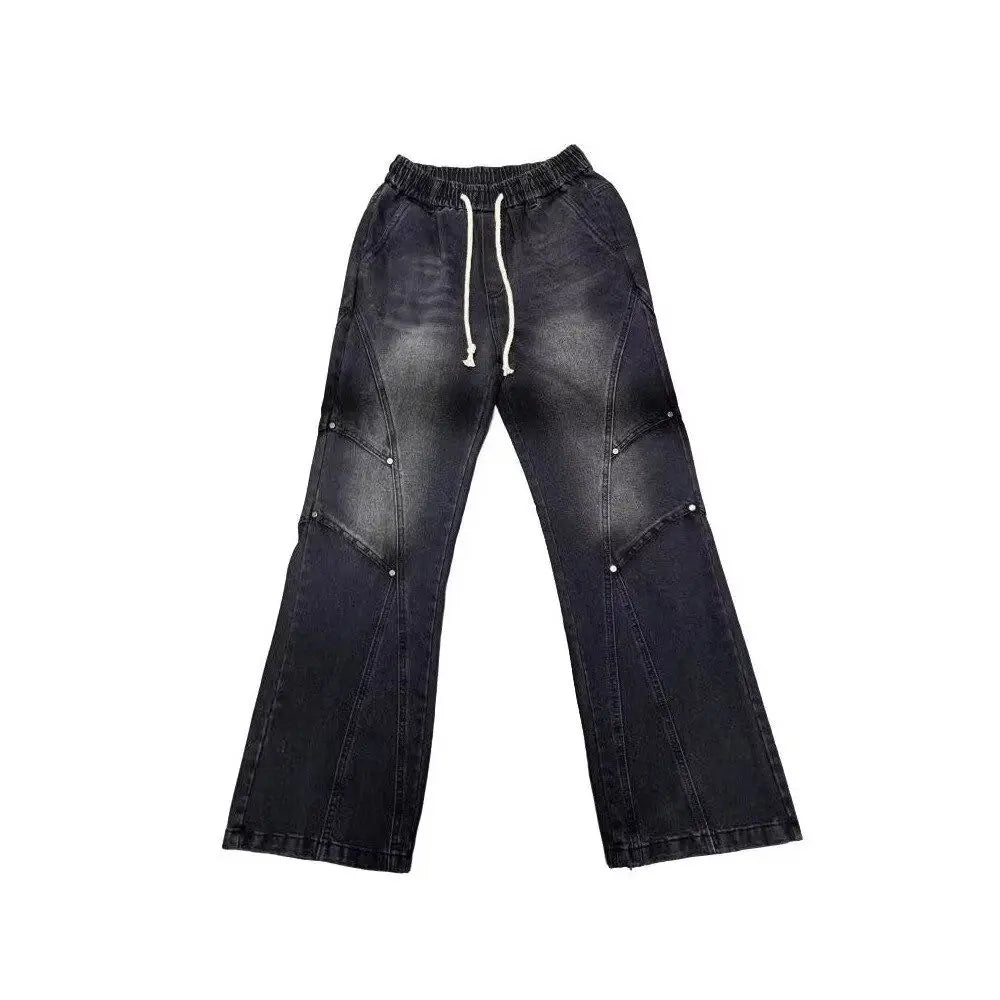 PENDRA Drawstring Elastic Waist Harlan Straight Black Cargo Hombre Jeans