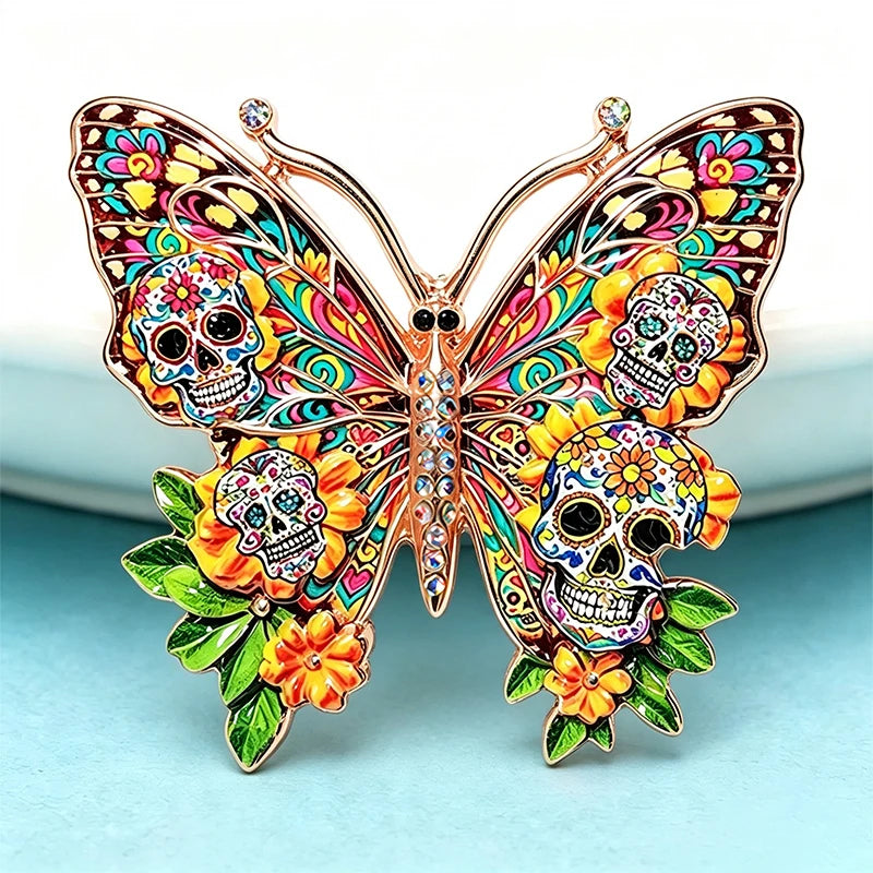 PENDRA Skeleton Flower Butterfly Brooch