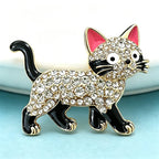 PENDRA Walking Kitty Enamel Rhinestone Cat Brooch