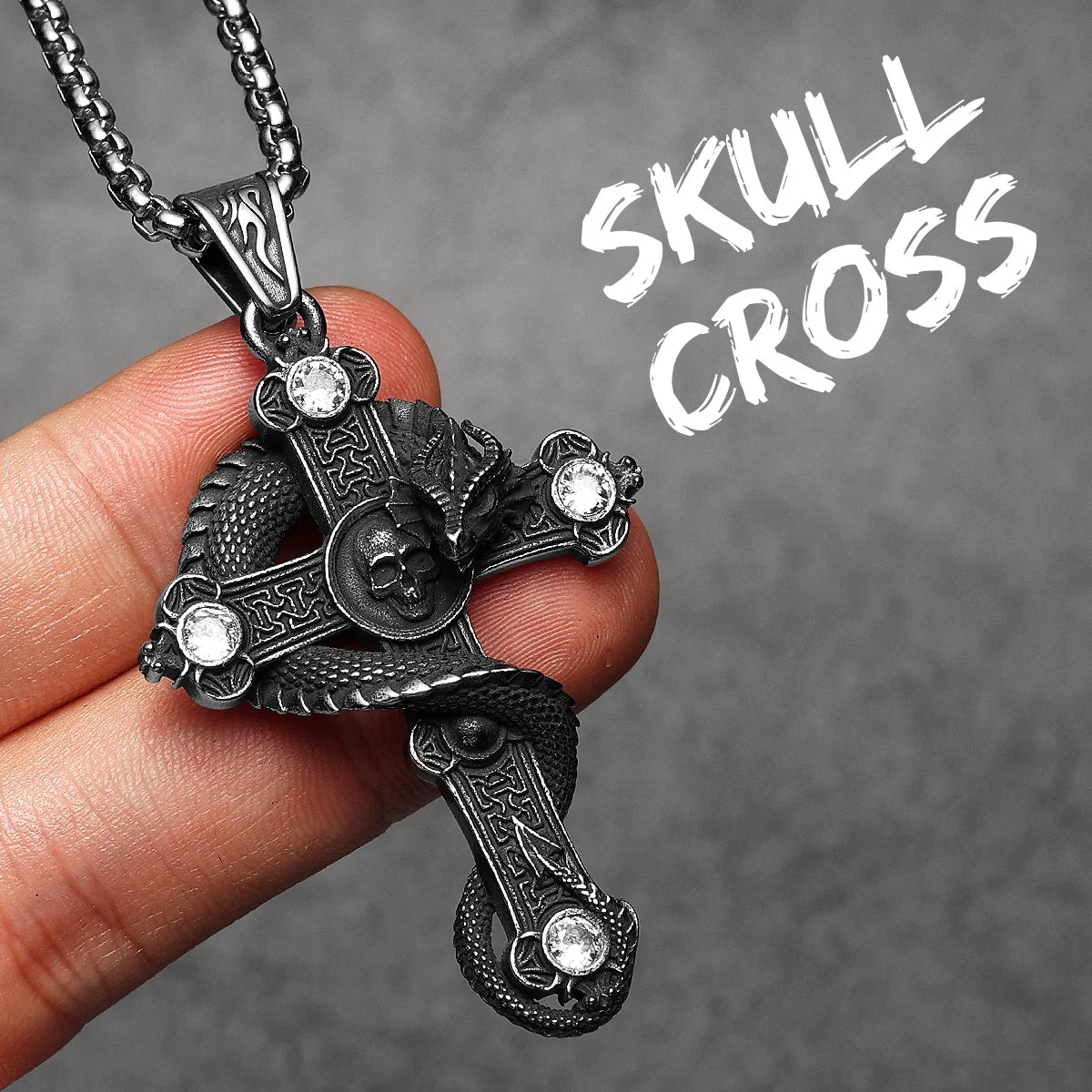 PENDRA Skull Dragon Cross Steel Necklace