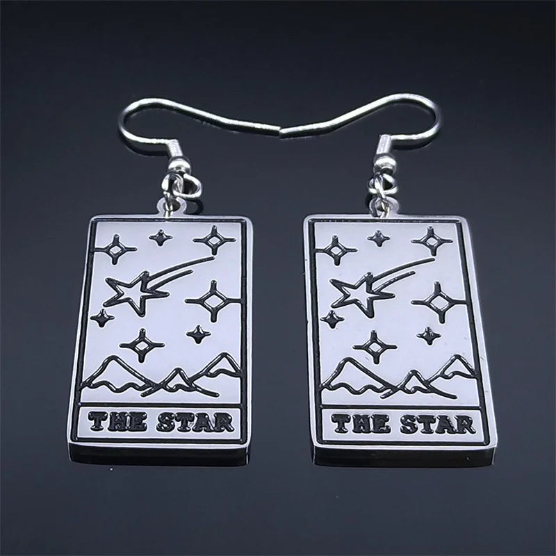 Tarot Card The Star Dangle Earrings Stainless Steel Divination Drop Earring Jewelry boucle d’oreille acier inoxidable 3470