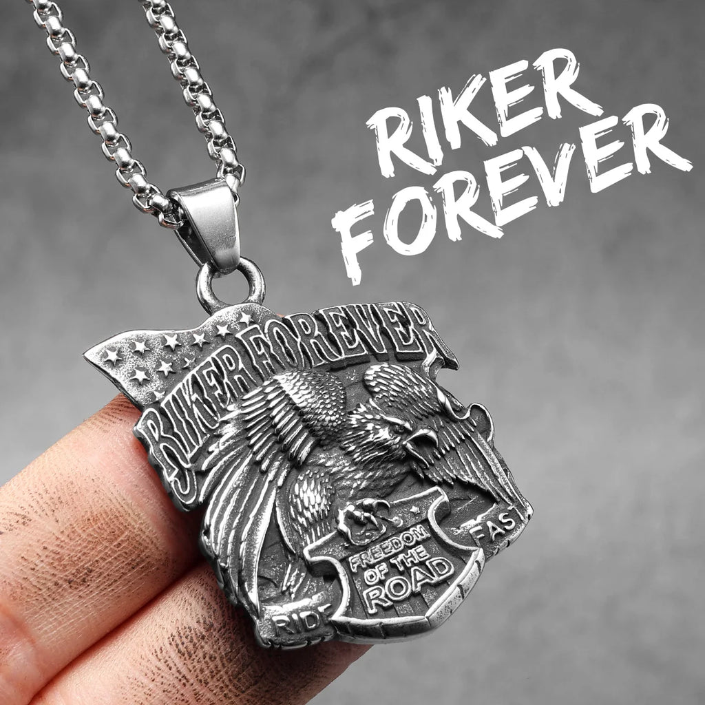 PENDRA Motorcycle Rider Route66 Steel Necklace