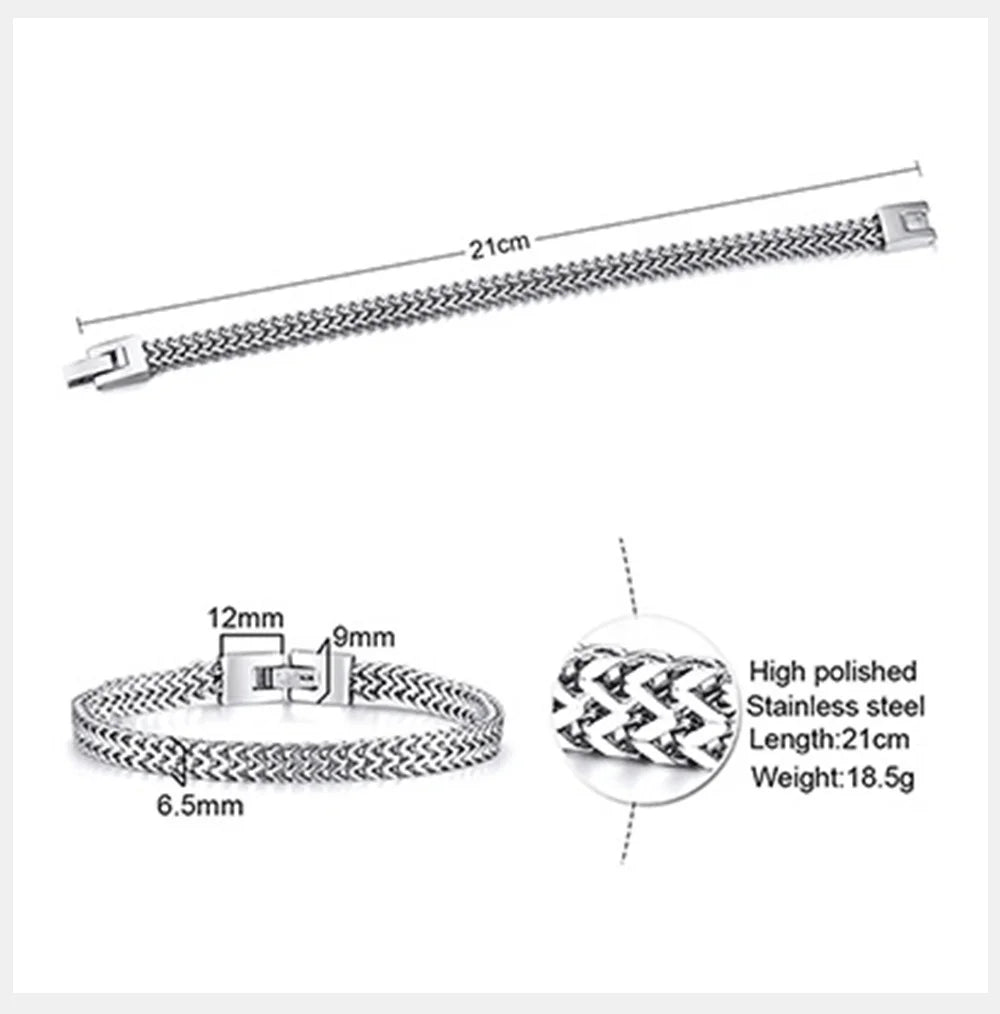 Stylish Stainless Steel Bali Foxtail Chain Bracelet for Men,Double Franco Link Chain Bracelets,Male Jewelry Gift for Dad Son